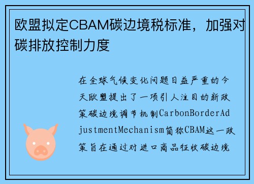 欧盟拟定CBAM碳边境税标准，加强对碳排放控制力度